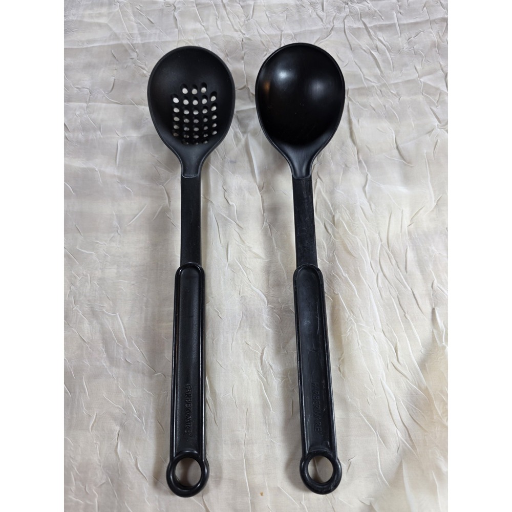 Farberware Black Kitchen Utensil Set 13" Serving Spoon & Slotted-Heat Resistant